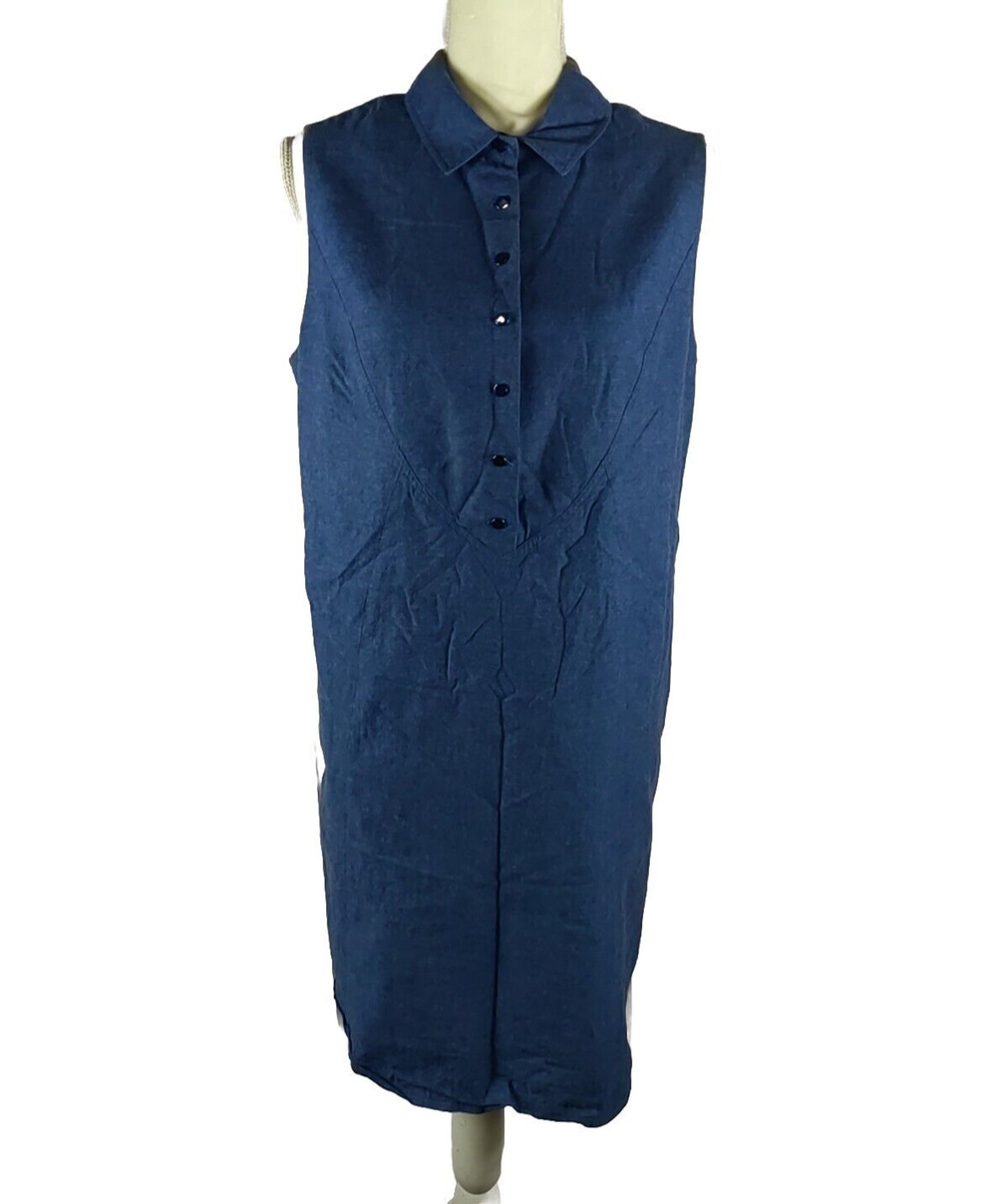 Tahari Arthur S Levine Shirt Dress Jumper Sleeveless Denim Size 14